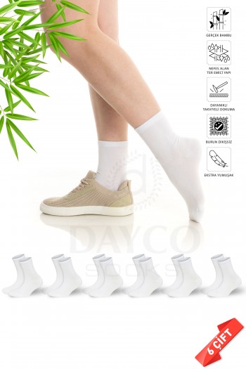 Beyaz Renk Bambu Kadın Çorap 6'lı Soket - 350BYZ
