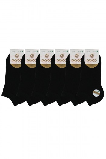 Siyah Renk Yazlık Kadın Bambu Patik Çorap 6'lı Set - 10553-S