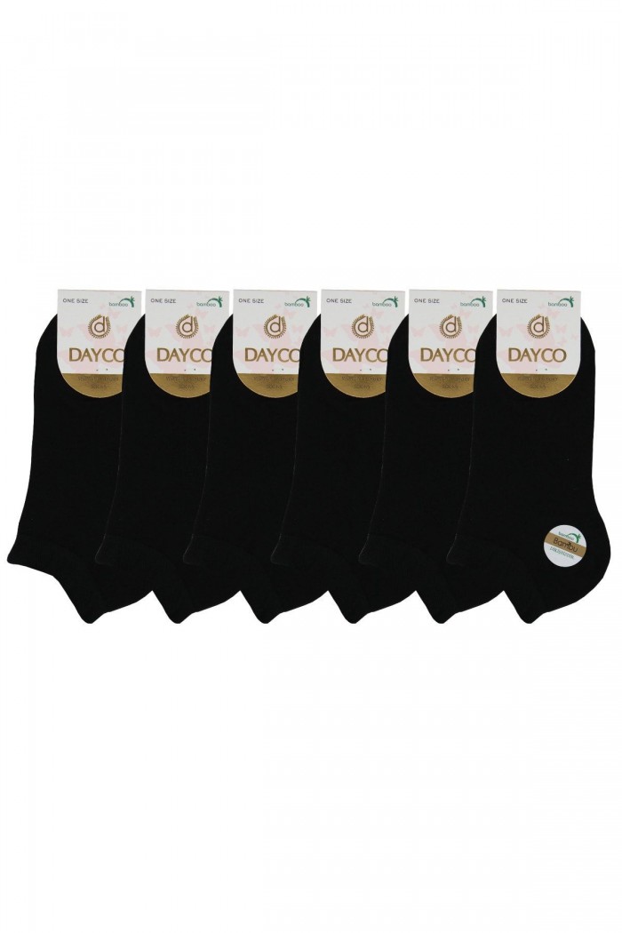 Siyah Renk Yazlık Kadın Bambu Patik Çorap 6'lı Set - 10553-S