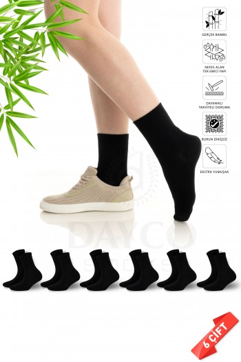 Siyah Renk Bambu Kadın Çorap 6'lı Soket - 350SYH