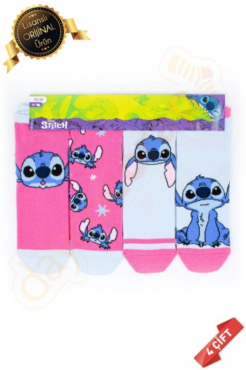 Orijinal Lisanslı Stitch Desenli Patik Çorap 4lü Karışık Paket - DLU15610718-STC-PTK-35-38