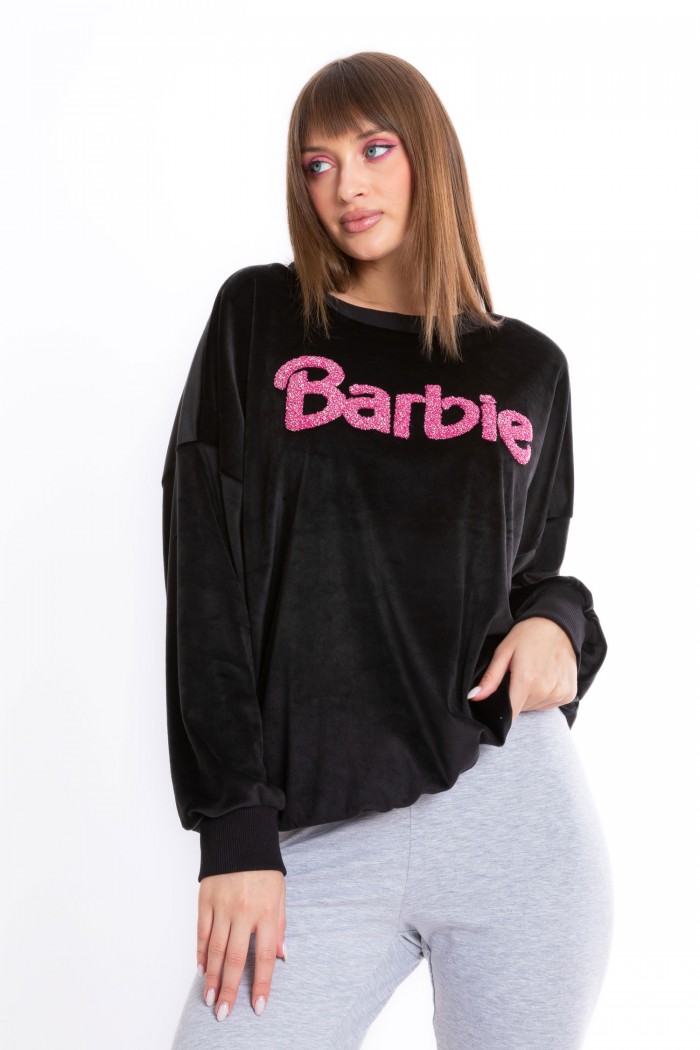Orijinal Lisanslı Barbie Kabartmalı Kadife Kadın Sweatshirt - BARBIE-57365-XXL