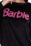Orijinal Lisanslı Barbie Kabartmalı Kadife Kadın Sweatshirt - BARBIE-57365-S