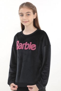 Orijinal Lisanslı Barbie Kabartmalı Oversize Kadife Çocuk Sweatshirt - BARBIE-57353-7-8
