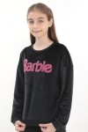Orijinal Lisanslı Barbie Kabartmalı Oversize Kadife Çocuk Sweatshirt - BARBIE-57353-9-10