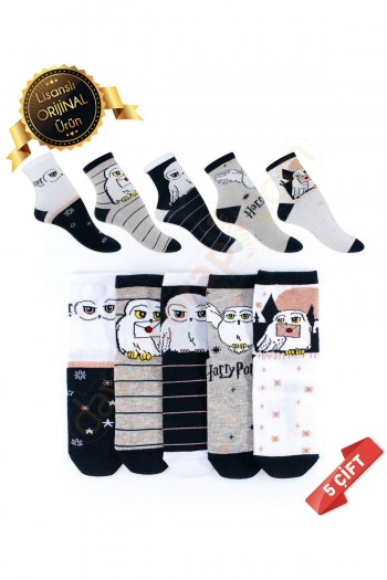 Orijinal Lisanslı Harry Potter Desenli Soket Çorap 5li Asorti -DL15610535-HARRY-31-34