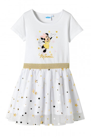 Orijinal Lisanslı Minnie Desenli Yıldız Detaylı Tütülü Kız Çocuk Elbisesi - MINIE-58324-8Y