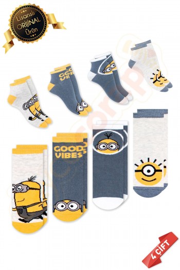 Orijinal Lisanslı Minyonlar Temalı Patik Çorap 4lü Karışık Paket - DL15610715-MNYN-PTK-31-34