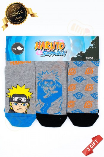 Orijinal Lisanslı Naruto Desenli Patik Çorap 3lü Karışık Paket - DL15610688-NRT-PTK-35-38