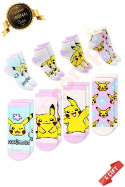 Orijinal Lisanslı Pikachu Desenli Patik Çorap 4lü Karışık Paket (4lü Pokemon Çorabı) - DL15610717-PKPMB-PTK-35-38