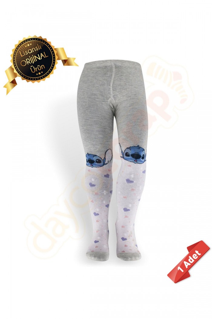 Orijinal Lisanslı Stitch Desenli Gri Külotlu Çorap-DL15610709-STKLT-27- 30