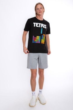 Orijinal Lisanslı Tetris Desenli Erkek T-Shirt Şort Takım - TETRS-55219-S