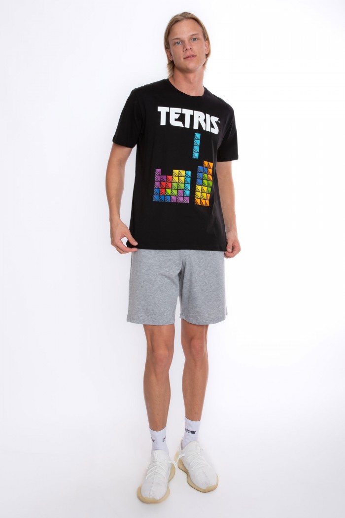 Orijinal Lisanslı Tetris Desenli Erkek T-Shirt Şort Takım - TETRS-55219-S
