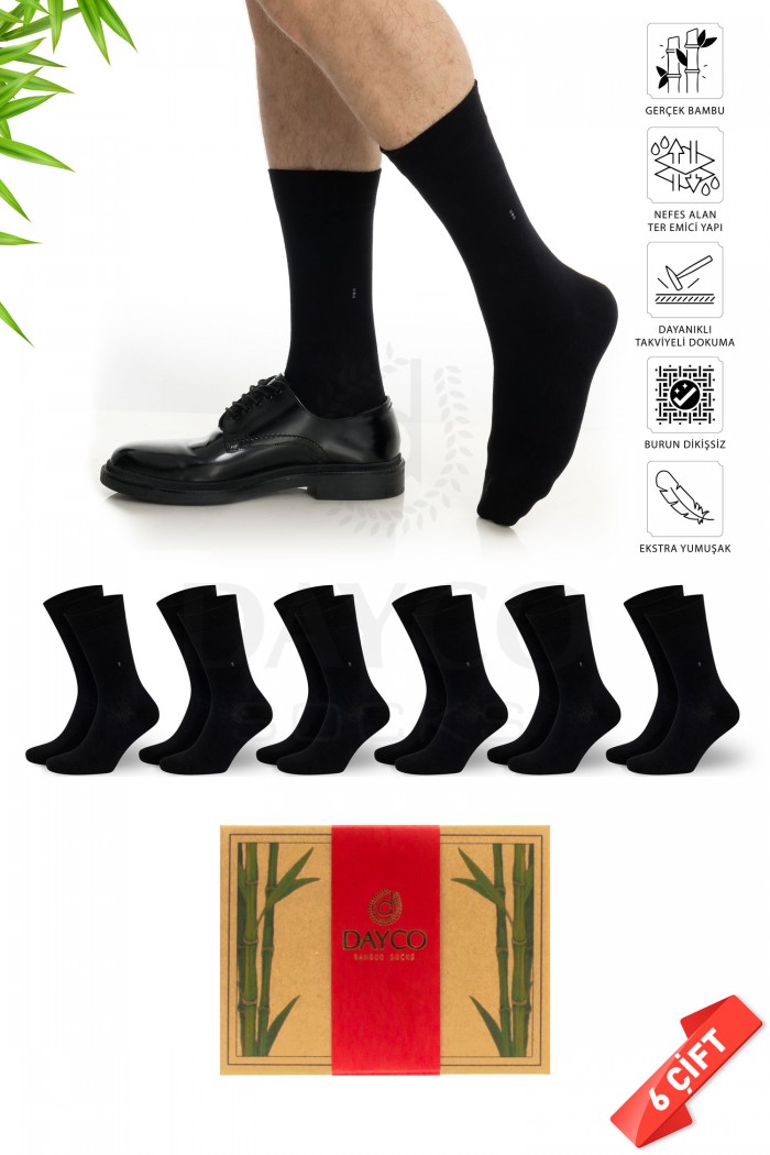 Siyah Renk Kışlık Erkek Yün Bambu Çorap 6'lı Set - 302