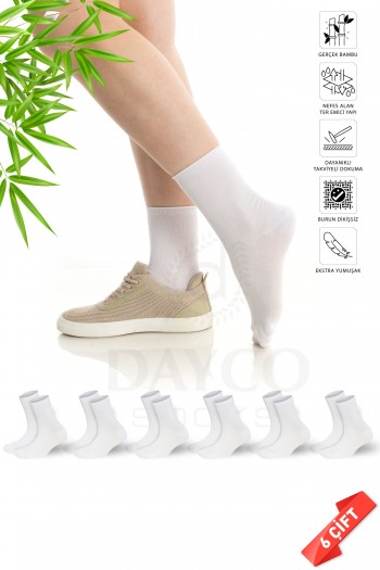 Premium Lastiksiz Sıkma Yapmayan Beyaz Renk Dikişsiz Kadın Bambu Soket Çorap - 36-40 - 371BYZ