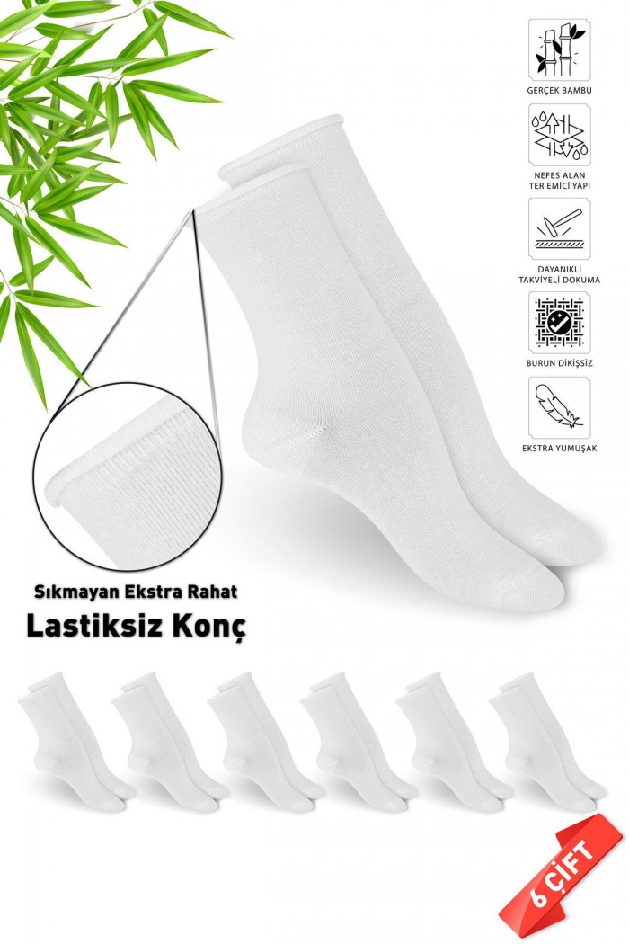 Premium Lastiksiz Sıkma Yapmayan Beyaz Renk Dikişsiz Kadın Bambu Soket Çorap - 36-40 - 371BYZ