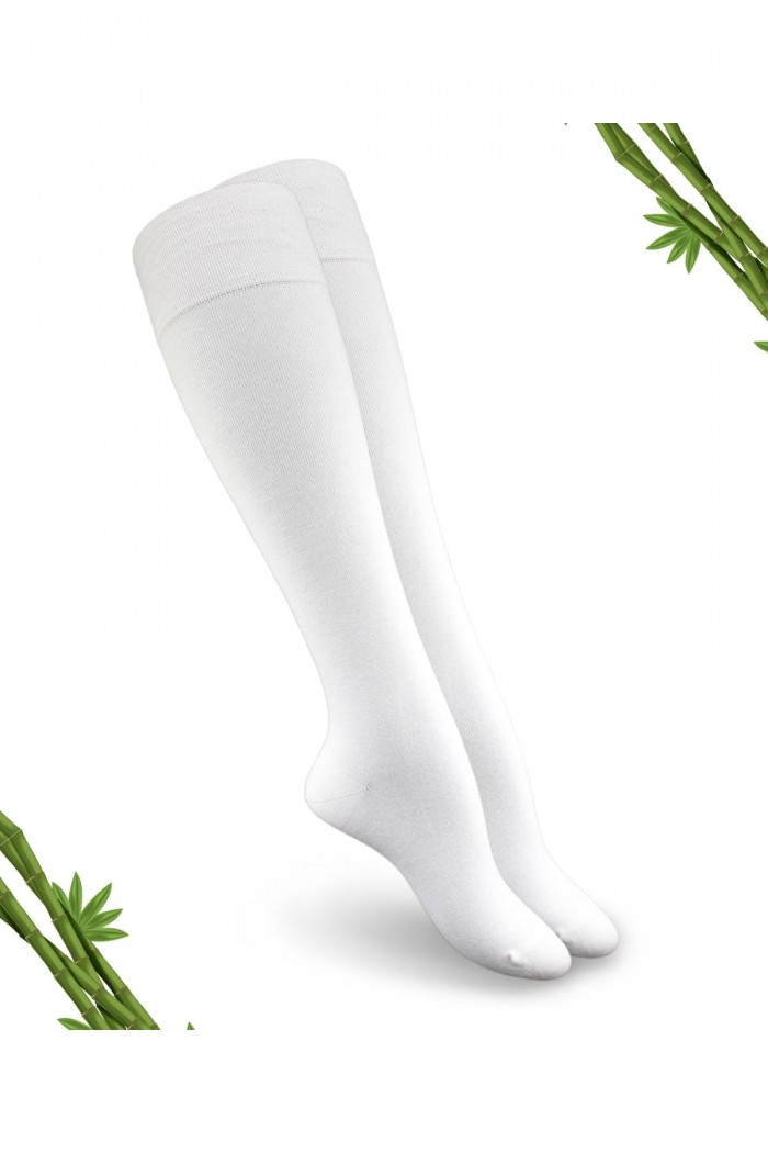 Beyaz Renk Premium Bambu Dikişsiz Kadın Dizaltı Çorap(1 çift) - 390-BYZ-35-38