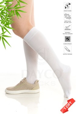 Beyaz Renk Premium Bambu Dikişsiz Kadın Dizaltı Çorap(1 çift) - 390-BYZ-39-42