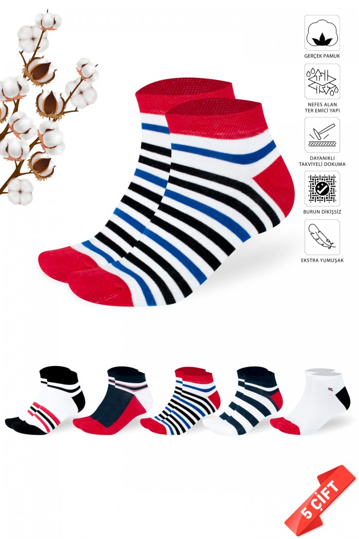 Premium Dikişsiz 5li Penye Patik Çorap - 752-Asorti-40-44-PTK
