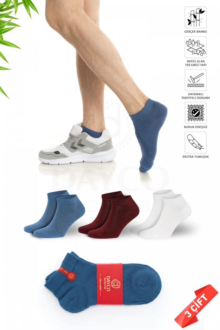 Yazlık Erkek Bambu Patik Çorap 3'lü Asorti Set - 10500-3 Yazlık Erkek Bambu Patik Çorap 3'lü Asorti Set - 10500-3