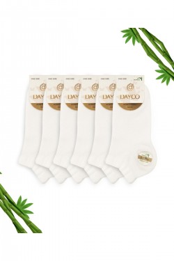 Beyaz Renk Yazlık Kadın Bambu Patik Çorap 6'lı Set - 10553-B - 36-41