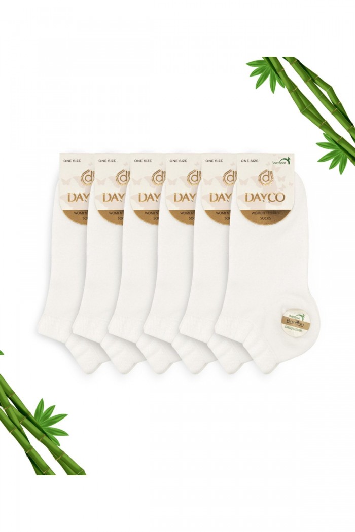 Beyaz Renk Yazlık Kadın Bambu Patik Çorap 6'lı Set - 10553-B - 36-41