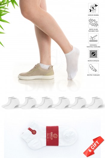 Beyaz Renk Yazlık Kadın Bambu Patik Çorap 6'lı Set - 10553-B - 36-41
