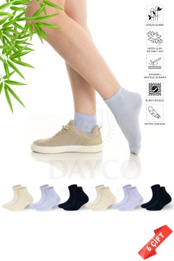 Premium Dikişsiz Kadın Bambu Yarım Konç Çorap 6'lı Asorti Set - 355-KLL