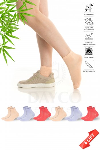 Premium Dikişsiz Kadın Bambu Yarım Konç Çorap 6'lı Asorti Set - 356-SPL