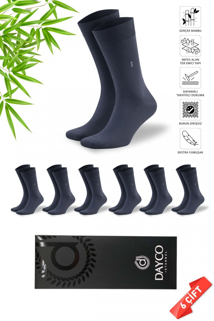 Füme Yazlık Dikişsiz Erkek Bambu Çorap Soket 6'lı Set (İnce Yazlık Bambu Çorap) - 41-45 - 10124-FUME