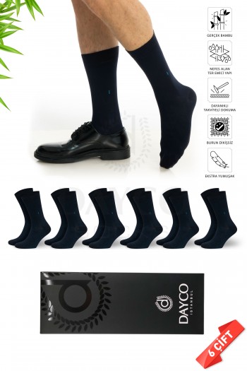 Lacivert Yazlık Dikişsiz Erkek Bambu Çorap Soket 6'lı Set (İnce Yazlık Bambu Çorap) - 41-45 - 10124-LACI