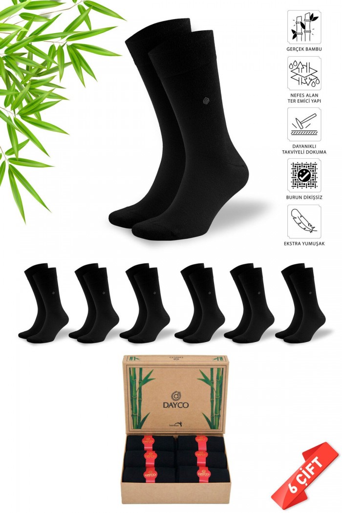 Siyah Renk Mevsimlik Erkek Bambu Çorap 6'lı Set - 481