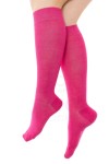 Premium Dikişsiz Pembe / Fuşya Renk Bambu Kadın Diz Altı Çorap - 35-38 - 391-FUSYA-35-38