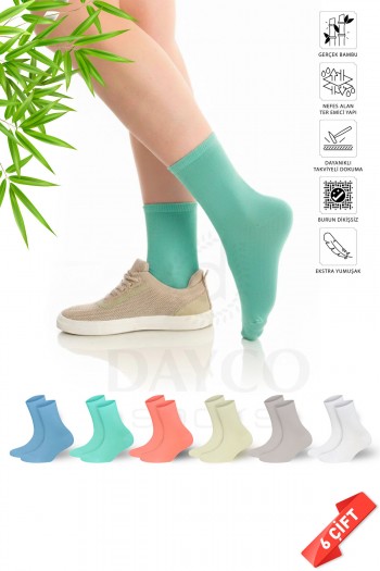 Premium Dikişsiz Sıkma Yapmayan Pamuk Lastiksiz Kadın Soket Çorap 6lı Asorti - 36-40 - 656-AST