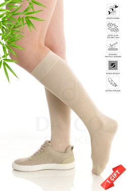 Premium Dikişsiz Bej Rengi Bambu Kadın Dizaltı Çorap (Ten Rengi Dizaltı Bambu Çorap) -392-BEJ-35-38