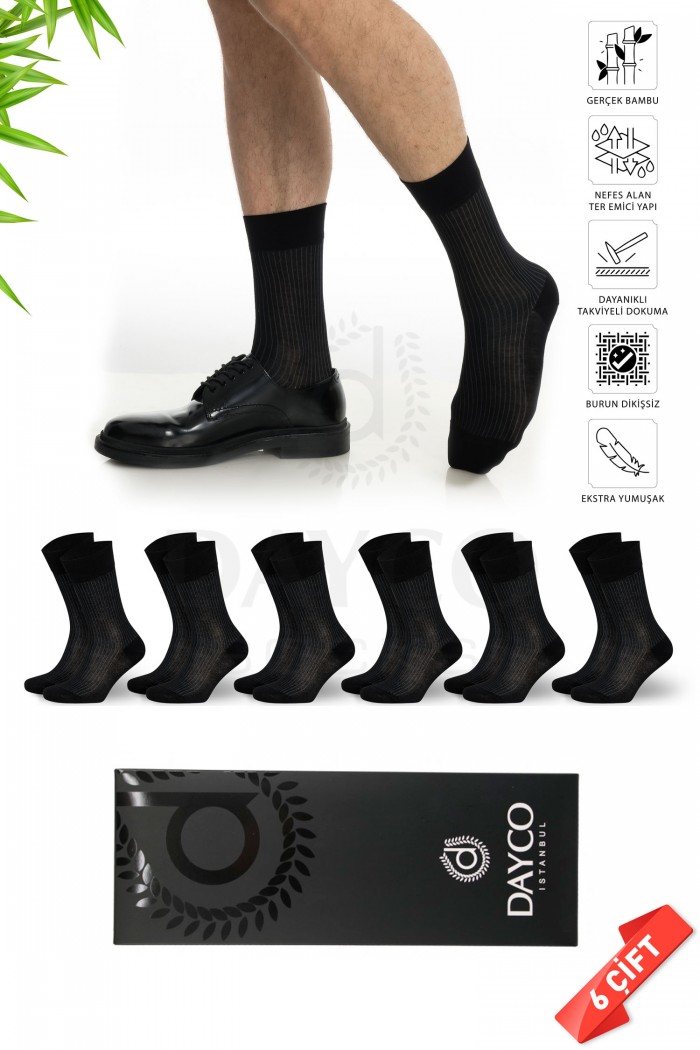 Siyah Çizgili Bambu Erkek Çorap 6'lı Set Yazlık - 10200 Siyah Çizgili Bambu Erkek Çorap 6'lı Set Yazlık - 10200