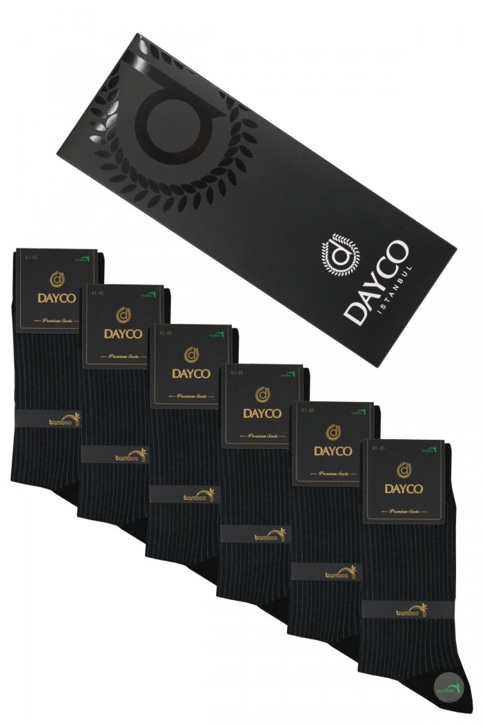 Siyah Çizgili Bambu Erkek Çorap 6'lı Set Yazlık - 10200