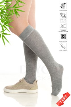 Premium Bambu Dikişsiz Kadın Dizaltı  Çorap Gri Melanj - 389-GRML-39-42