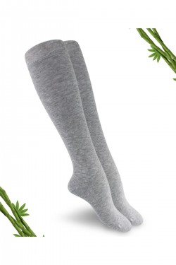 Premium Bambu Dikişsiz Kadın Dizaltı  Çorap Gri Melanj - 389-GRML-35-38