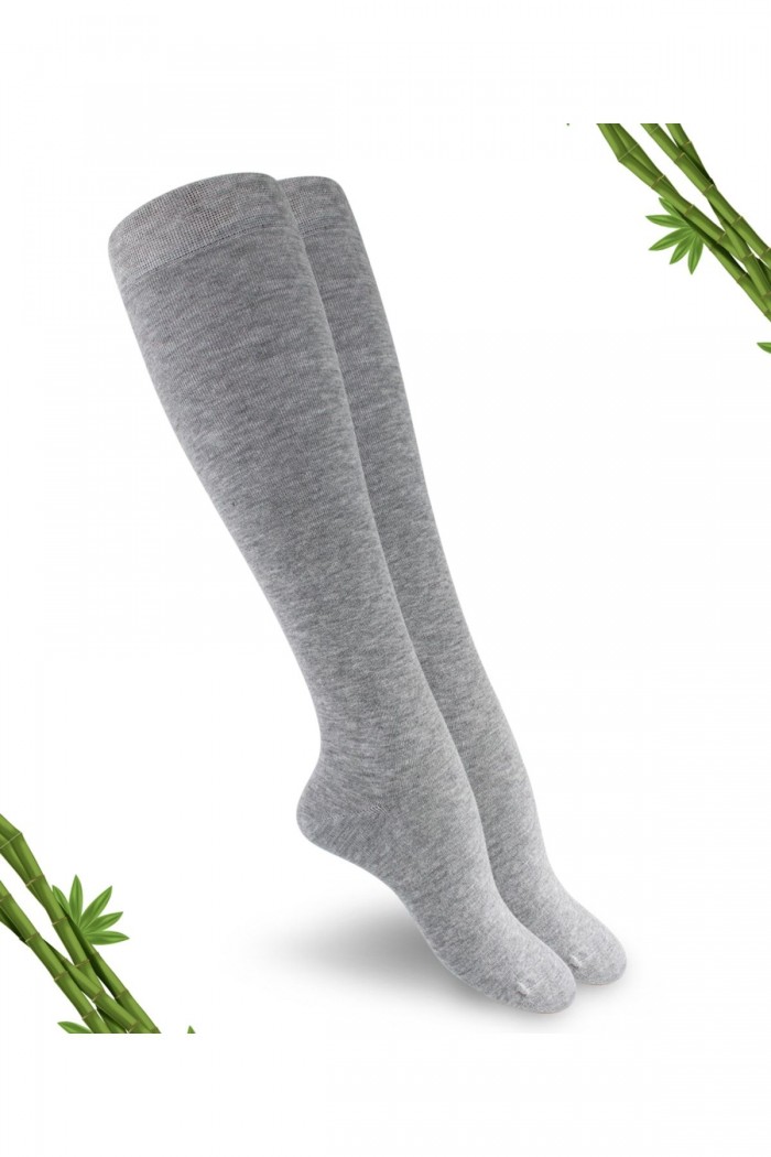 Premium Bambu Dikişsiz Kadın Dizaltı  Çorap Gri Melanj - 389-GRML-35-38