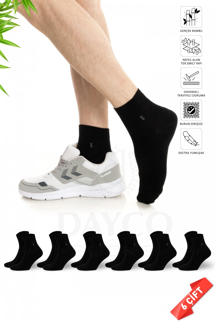Siyah Renk Kışlık Erkek Bambu Çorap 6'lı Set Yarım Konç - 181
