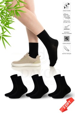 Premium Lastiksiz Sıkma Yapmayan Siyah Renk Dikişsiz Kadın Bambu Soket Çorap - 36-40 - 371SYH-3LU