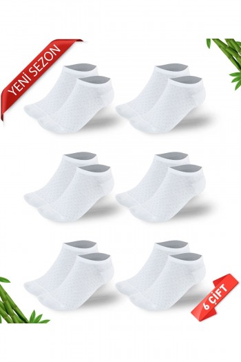 Simli Nokta Desenli Kadın Bambu Patik Çorap 6lı Set - 36 - 40 - 10556