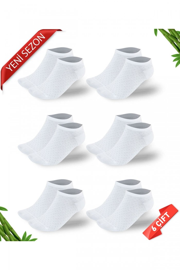 Simli Nokta Desenli Kadın Bambu Patik Çorap 6lı Set - 36 - 40 - 10556