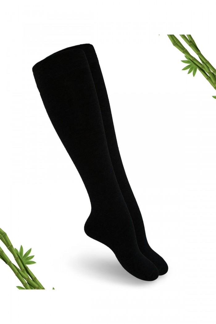 Siyah Renk Premium Bambu Dikişsiz Kadın Dizaltı Çorap(1 çift) - 388-SYH-39-42