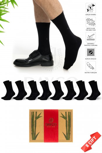 Siyah Renk Yazlık Erkek Bambu Çorap Soket 8'li Set - 478-38-40