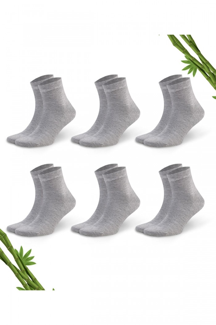 Gri Melanj Yazlık Erkek Bambu Çorap 6'lı Set Yarım Konç - 106-GRML - 41-45