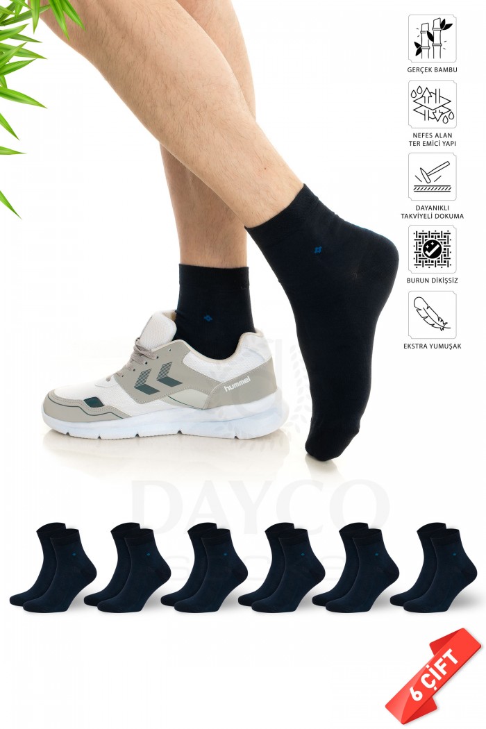 Dayco Bambu Erkek Dikişsiz Yarım Konç Yazlık Lacivert Çorap 6'lı - 38-40 - 105LACI