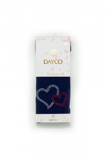 Taş Işlemeli Kalp Desenli Lacivert Çocuk Külotlu Çorap