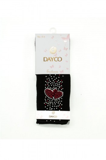 Taş Işlemeli Kalp Desenli Siyah Çocuk Külotlu Çorap